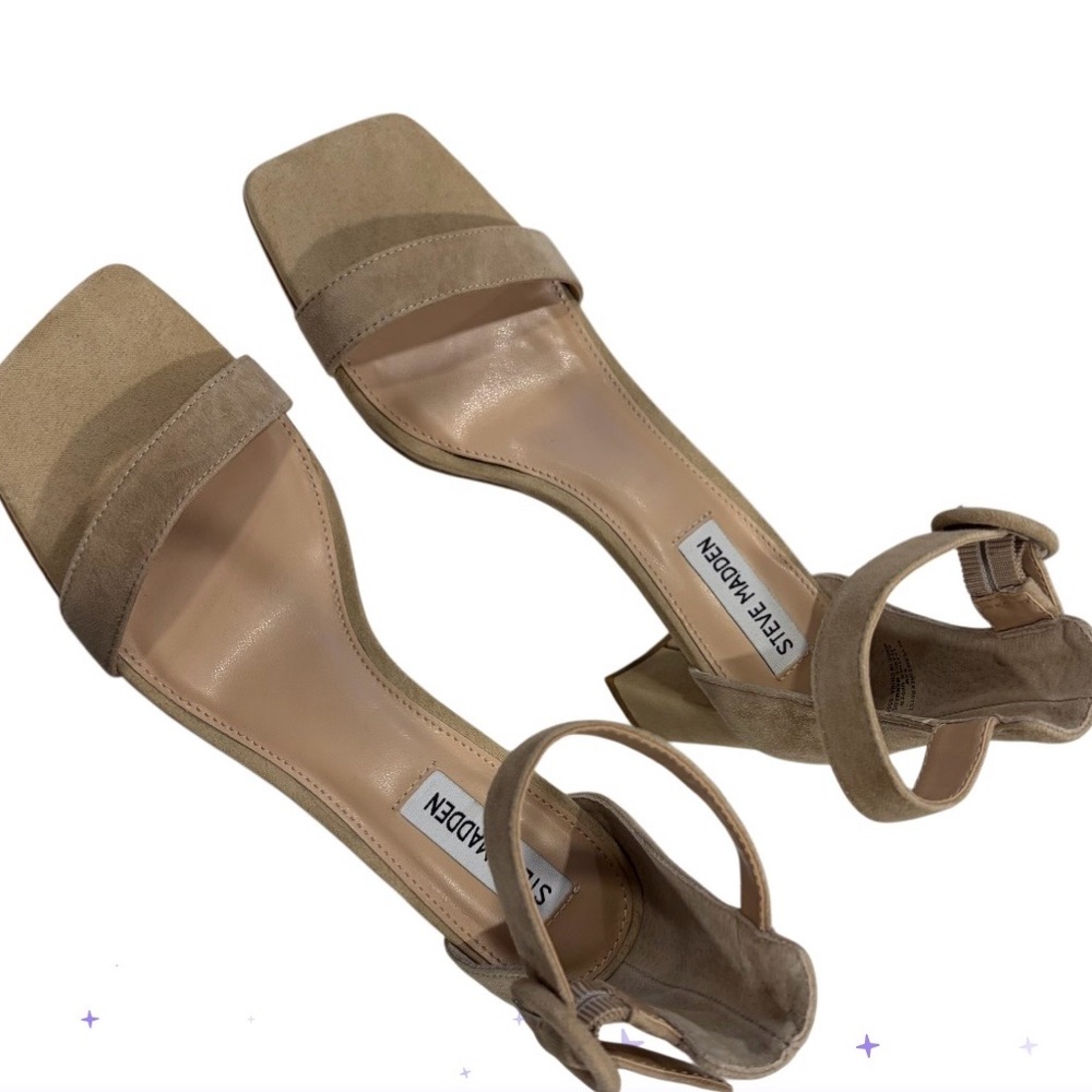 Steve Madden Beige Suede Block Heel Ankle Strap Sandals